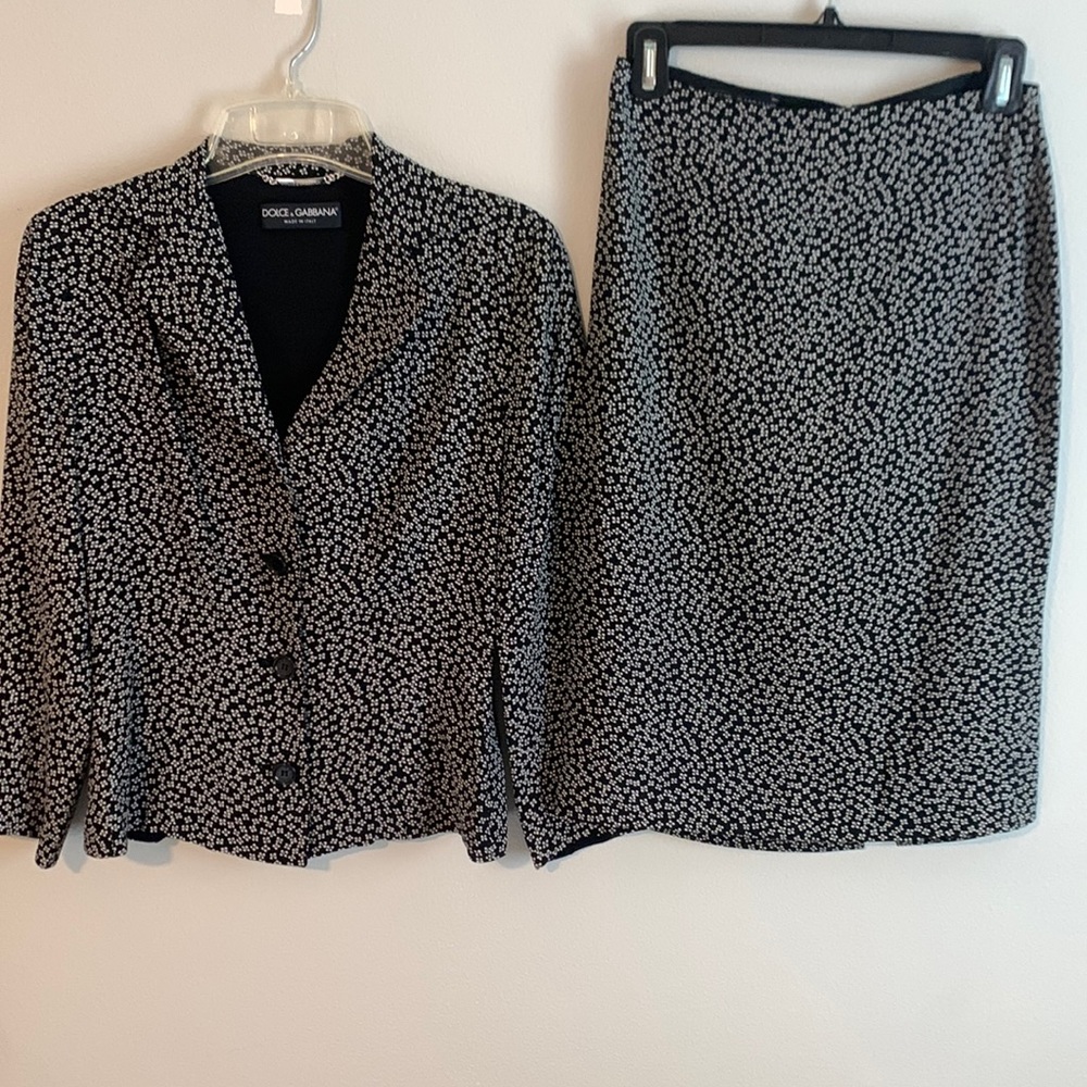 Dolce & Gabbana Authentic Vintage Black and White Lined Skirt Suit Set • 2 Piece